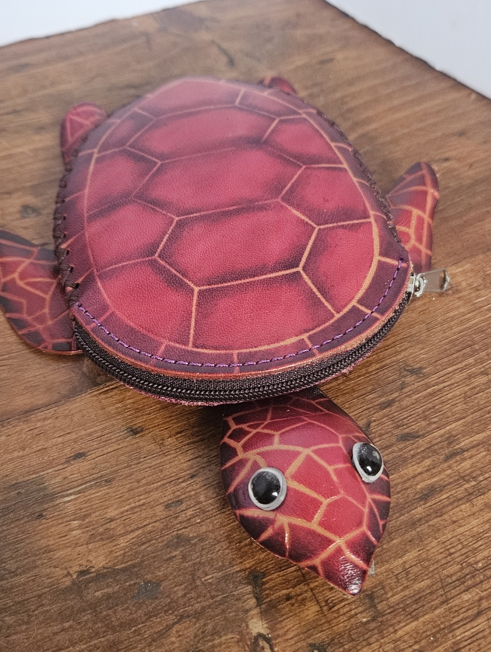 Red Leather Turtle Coinpurse Zipper Pouch Genuine Leather